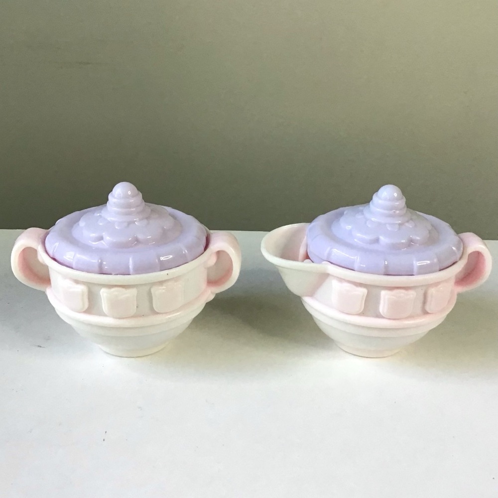 Fisher Price Tea Party Set Sugar & Creamer W/Lids White Pink Purple Replacements